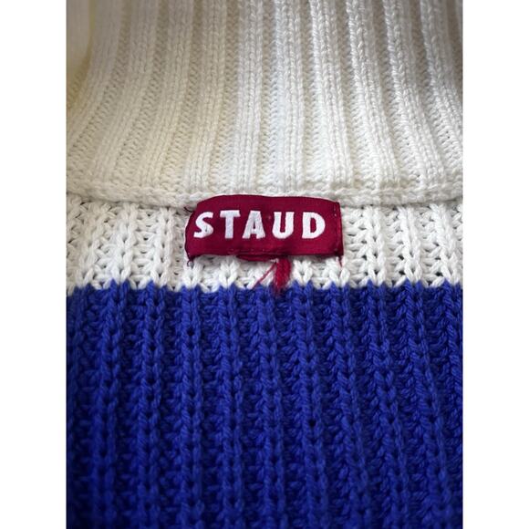STAUDE Blue White Striped Quarter Zip Ribbed Cotton Blend Sweater Oversized M - Picture 6 of 7